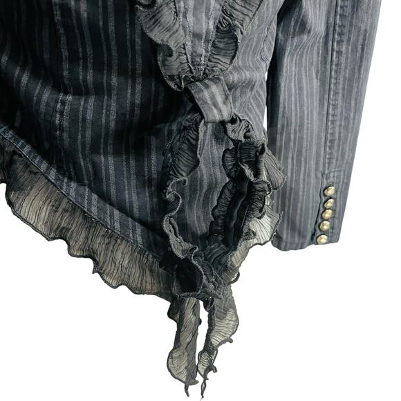 DEAD THREADS Womens Gothic Pinstripe Jacket Sz L Steampunk Vampcore Costume Y2K - Picture 3 of 11